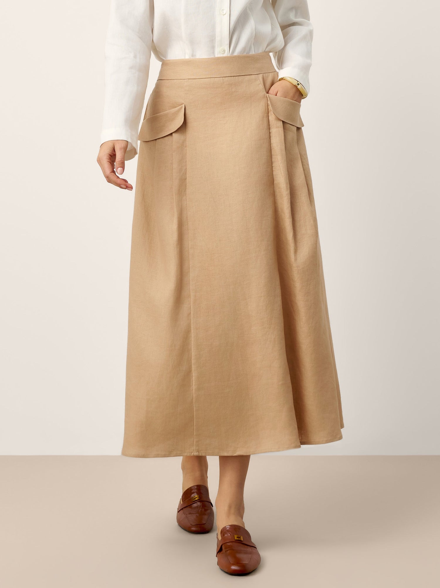 100% Linen Flap Pocket A-Line Skirt IANTHE by LINTICO