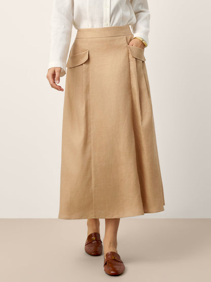100% Linen Flap Pocket A-Line Skirt IANTHE by LINTICO