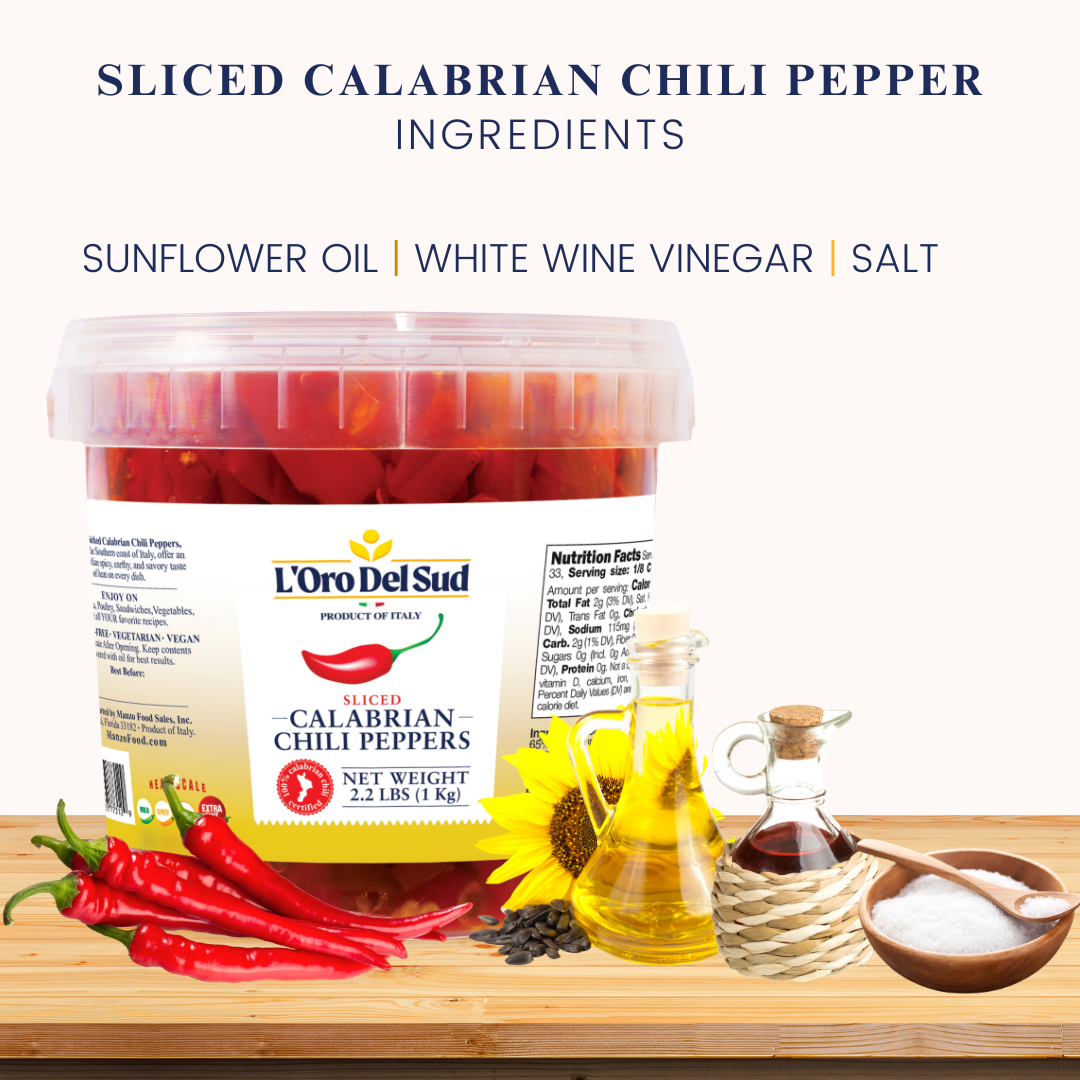 L’Oro Del Sud, Sliced Calabrian Chili Peppers, 2.2 lb (1 kg)