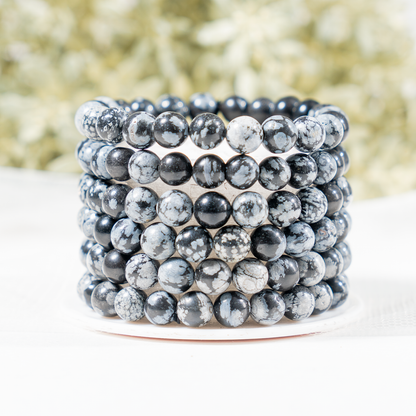 8mm Crystal Bracelet | Black Snowflake Obsidian Healing Gemstone Bracelet  DestGlow