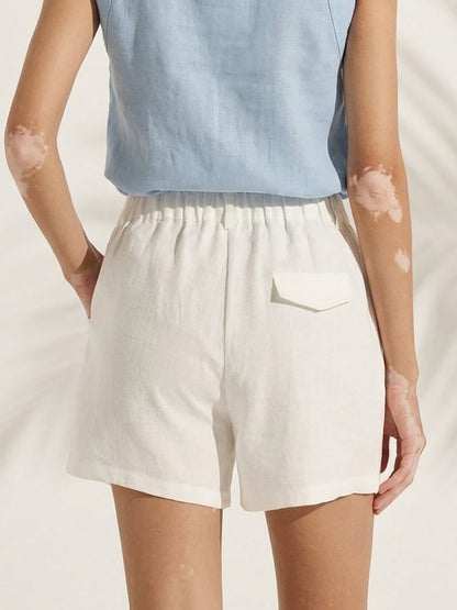 100% Linen Pleated Linen Shorts ELLEN by LINTICO