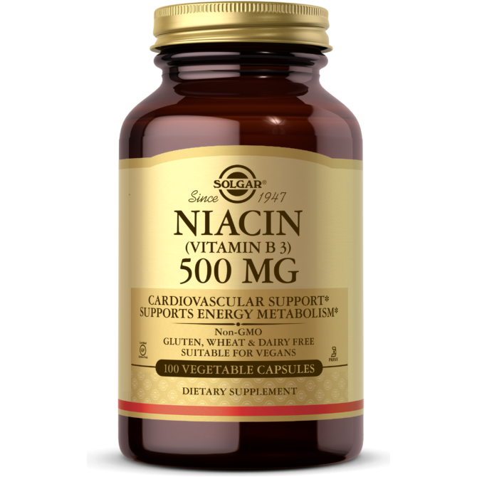 Solgar Niacin Vitamin B3 500 mg - 100 Vegetable Capsules - 5Oz by Pasteur Pharmacy