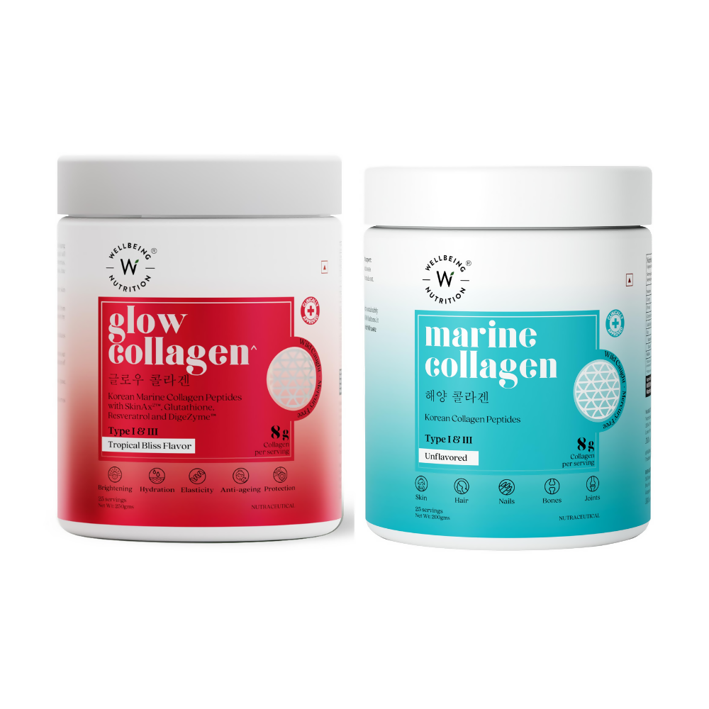 Wellbeing Nutrition Glow Korean Marine Collagen Peptides Tropical Bliss Flavor &amp; Unflavored Combo