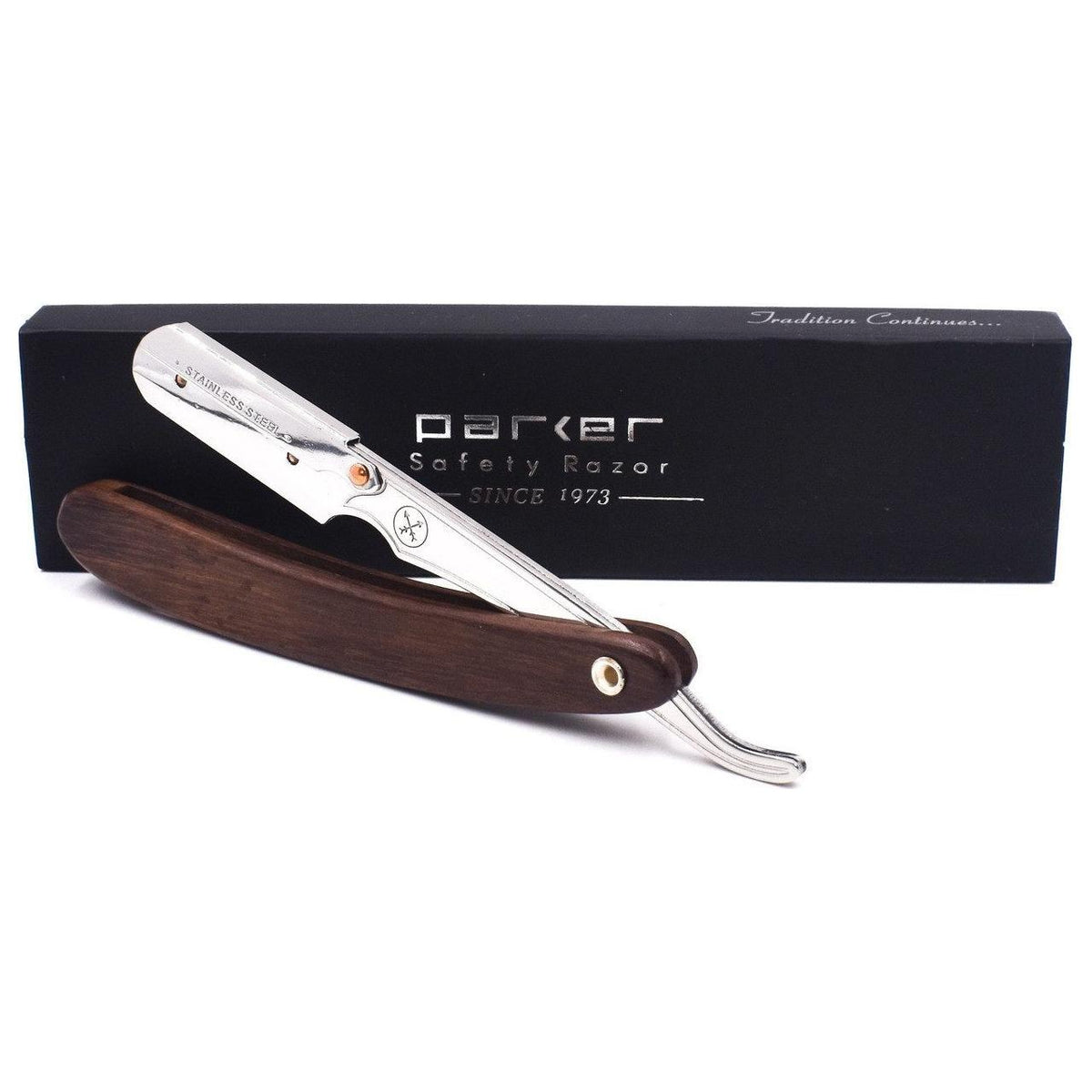 Parker SRDW Clip-Type Dark Sheesham Wood Handle Stainless Steel Straight Barber Shavette Razor by Pasteur Pharmacy