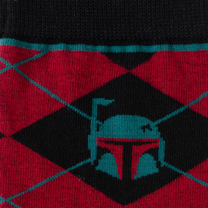 Star Wars Boba Fett Maroon and Black Argyle Socks and Crest Lapel Pin Gift Set by Cufflinks.com