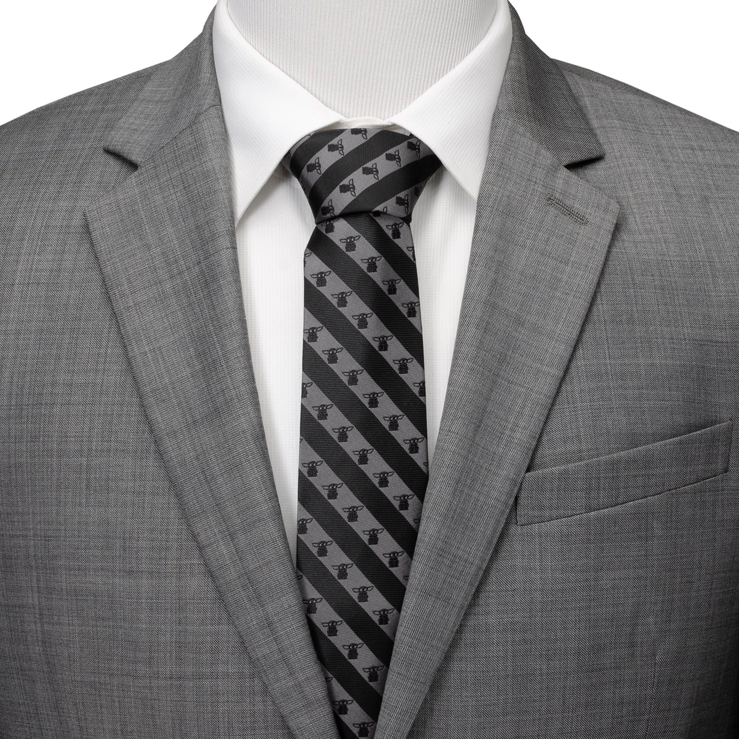 Star Wars Grogu Black and Gray Striped Tie by Cufflinks.com