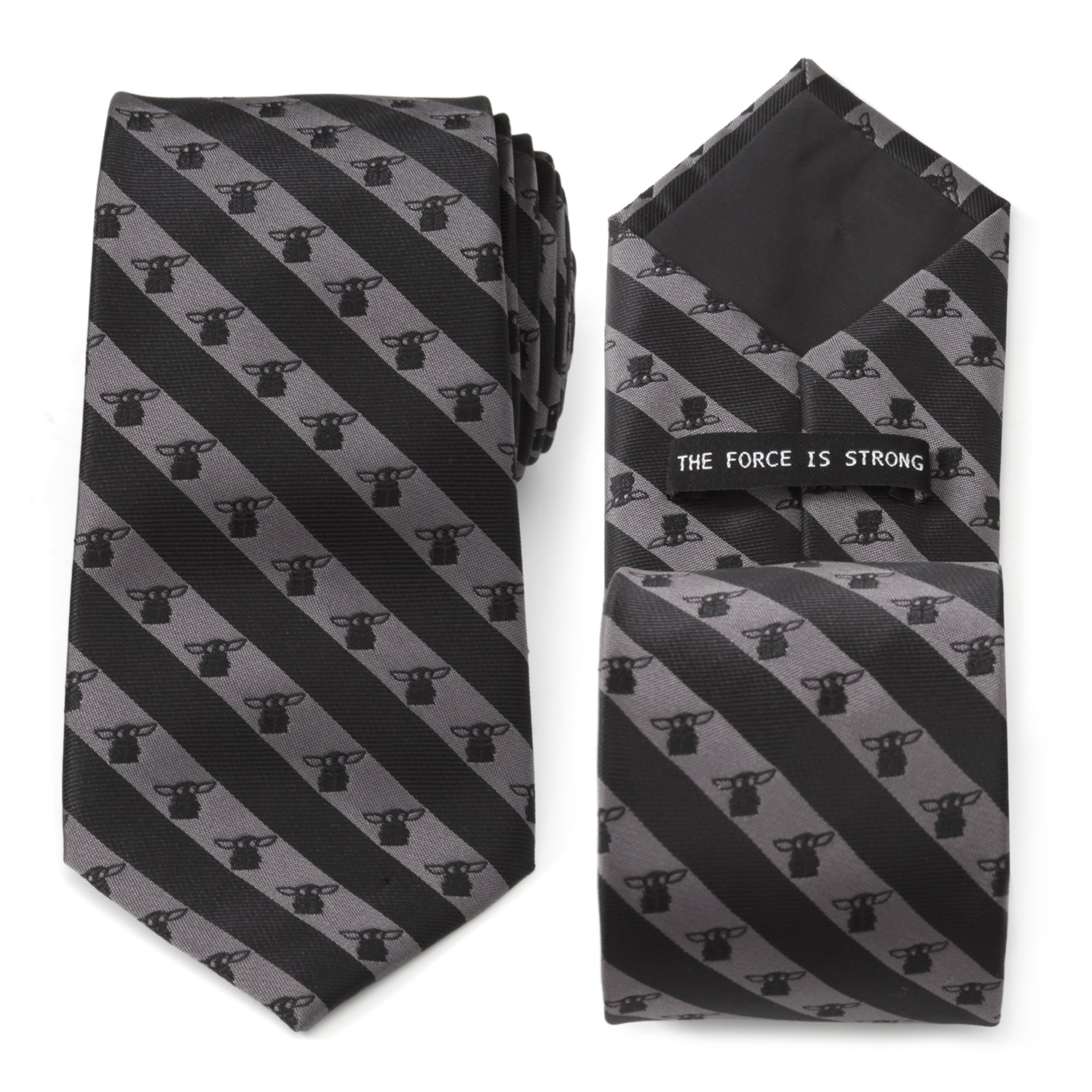 Star Wars Grogu Black and Gray Striped Tie by Cufflinks.com