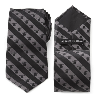 Star Wars Grogu Black and Gray Striped Tie by Cufflinks.com