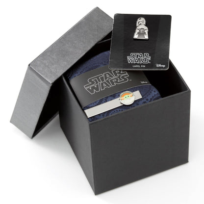 Star Wars Mandalorian and Grogu Navy Paisley Tie, Grogu Tie Bar, and Lapel Pin Gift Set