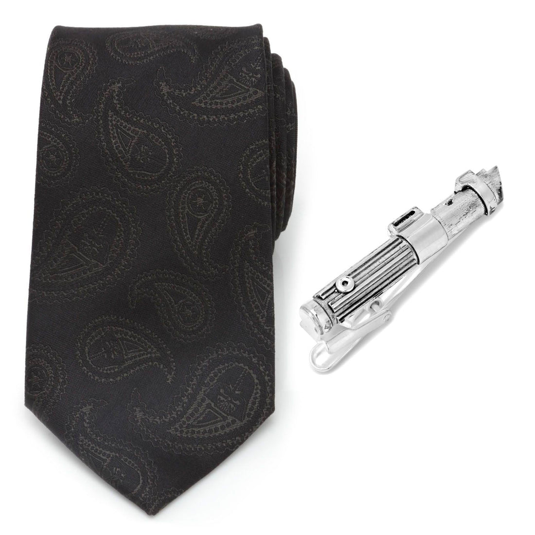 Star Wars Darth Vader LIGHTSABER Tie Clip and Black Paisley Tie – Choose the Dark Side Gift Set