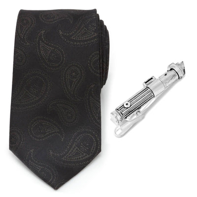 Star Wars Darth Vader LIGHTSABER Tie Clip and Black Paisley Tie – Choose the Dark Side Gift Set