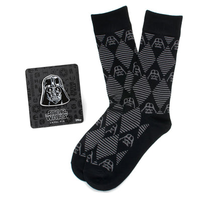 Star Wars Darth Vader Black Argyle Dress Socks and Lapel Pin Gift Set 