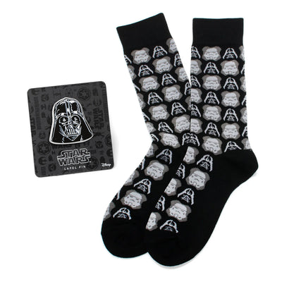 Star Wars Darth Vader and Stormtrooper Black Dress Socks and Darth Vader Lapel Pin Gift Set 