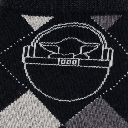 Star Wars Grogu Charcoal Gray Argyle Socks and Lapel Pin Gift Set by Cufflinks.com