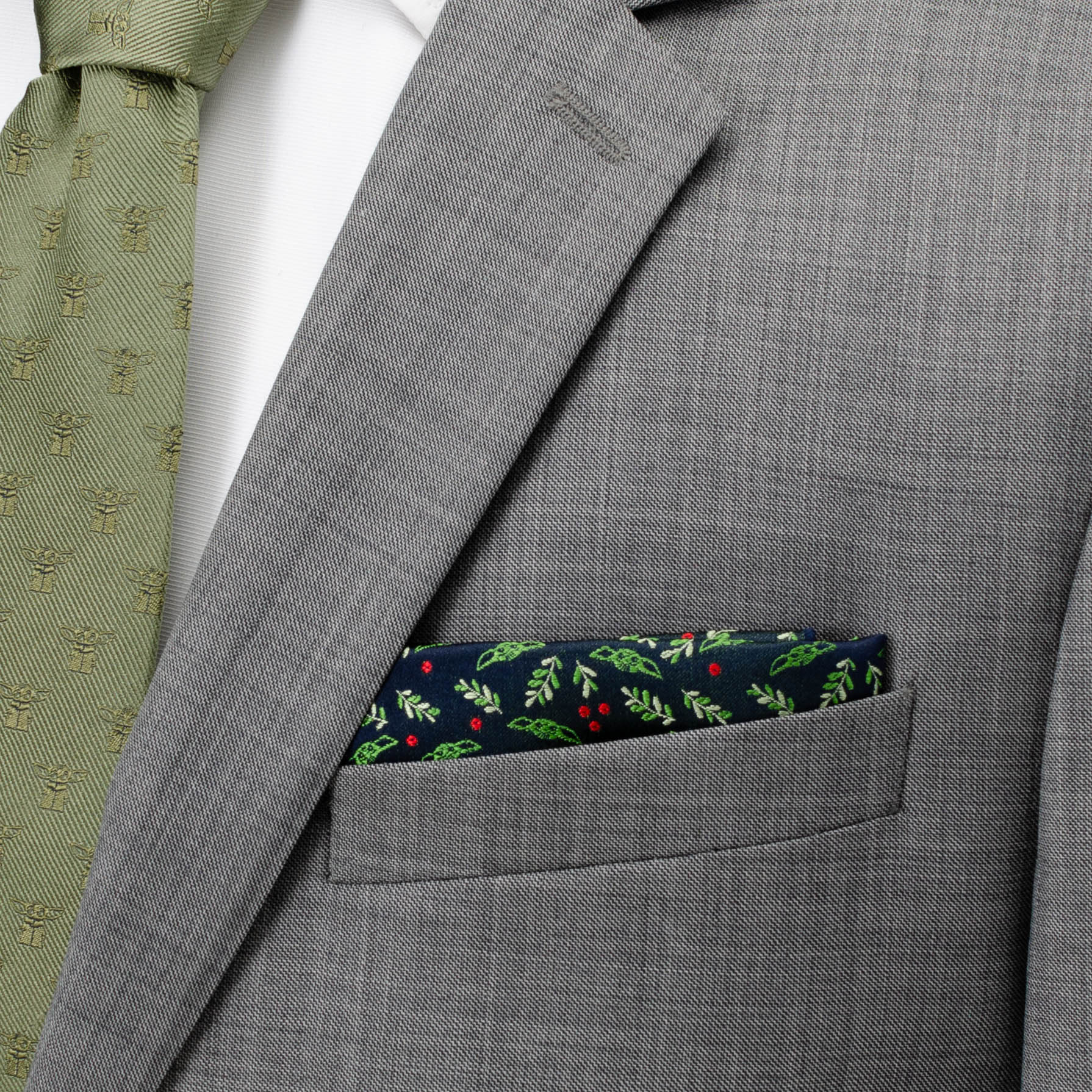 Grogu Holiday Navy Pocket Square by Cufflinks.com