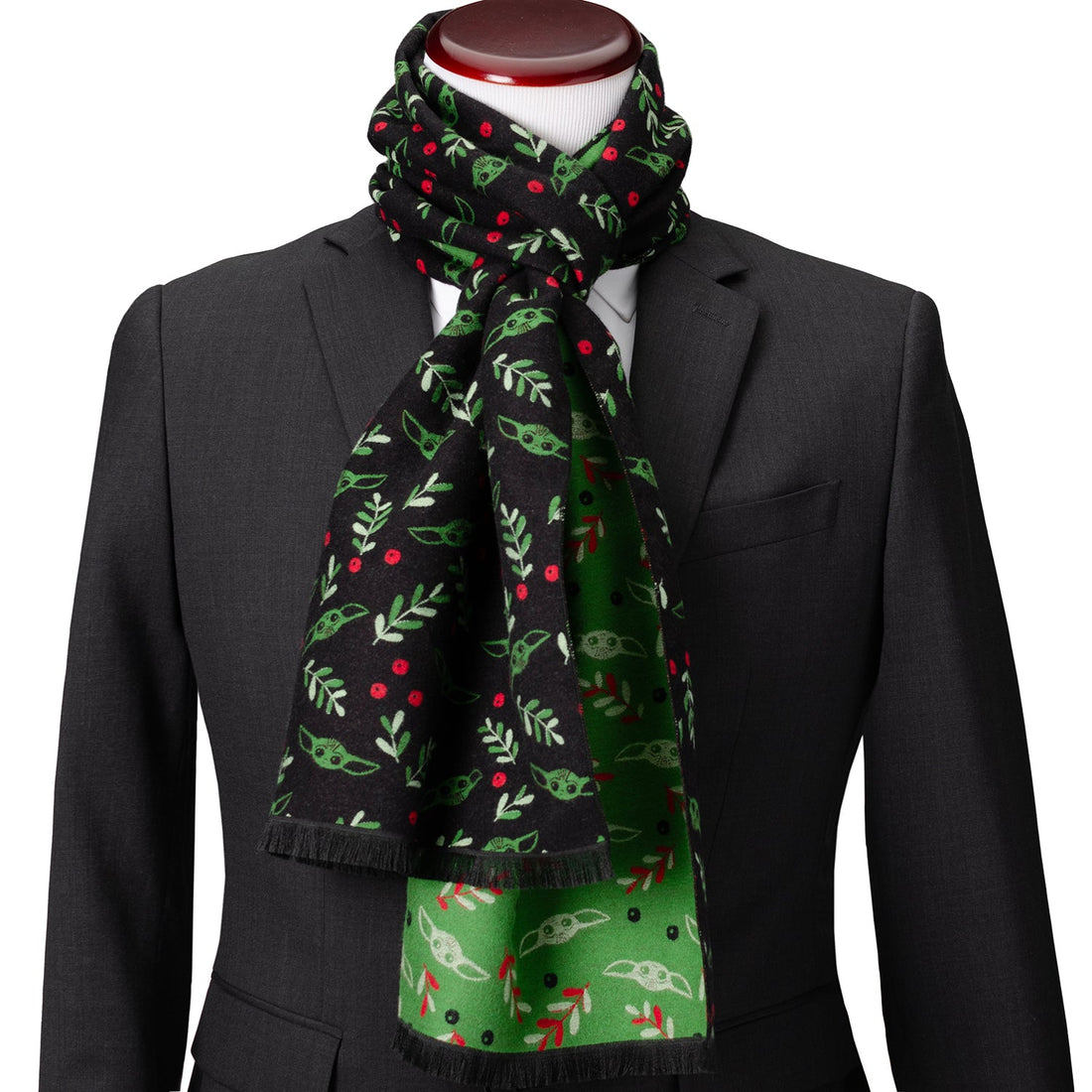 Star Wars Grogu Holiday Black and Green Scarf by Cufflinks.com