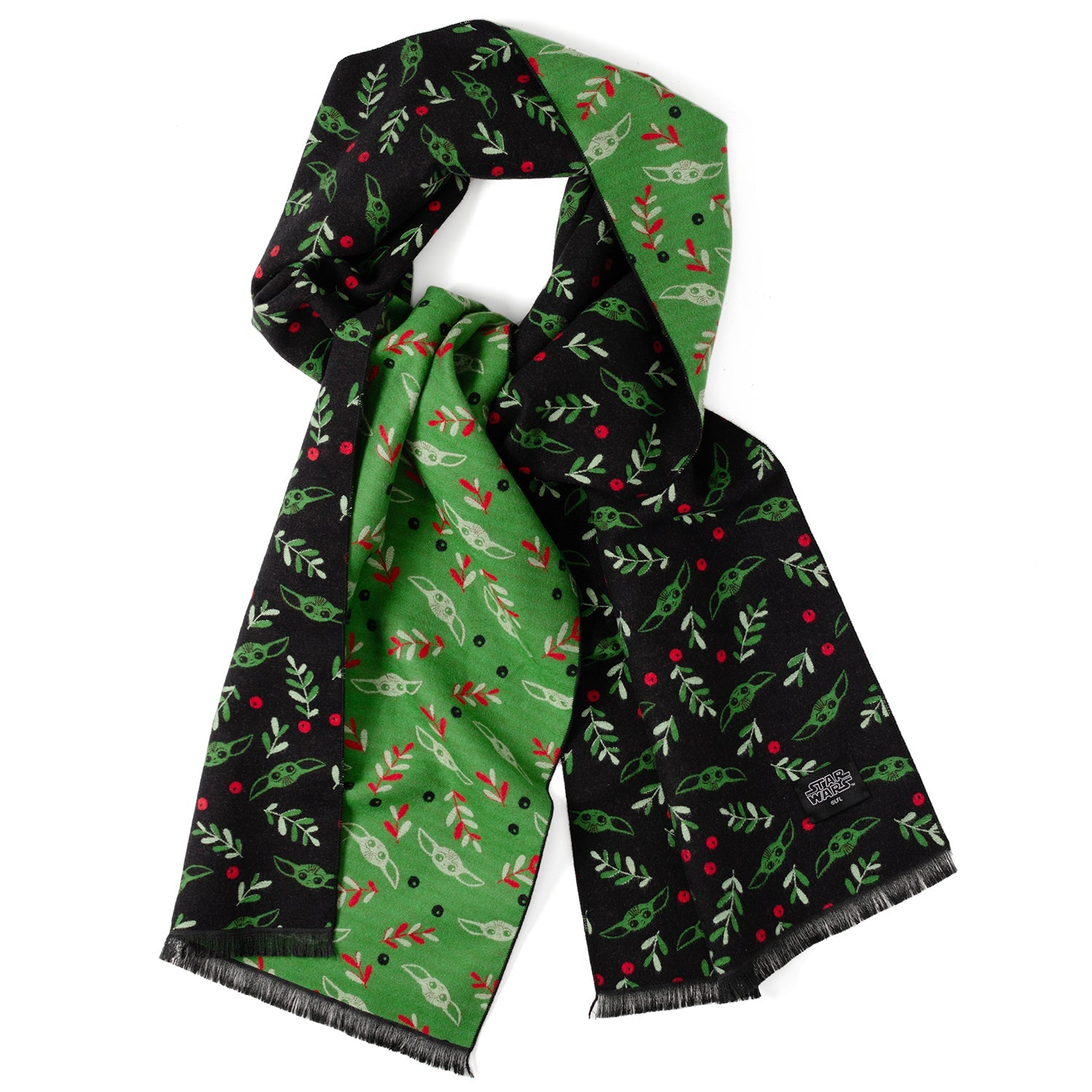 Star Wars Grogu Holiday Black and Green Scarf by Cufflinks.com