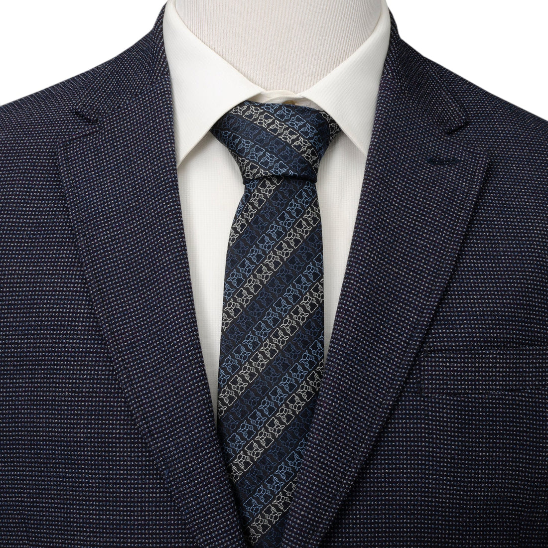 Star Wars Grogu Outline Striped Navy Tie by Cufflinks.com