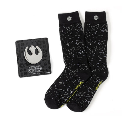 Star Wars Hyperspace Black Dress Socks and Rebel Crest Lapel Pin Gift Set by Cufflinks.com