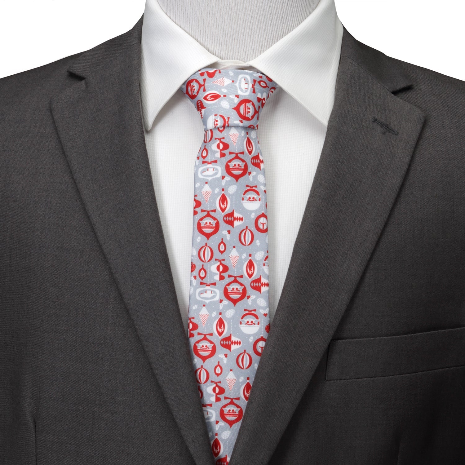 Star Wars Mandalorian and Grogu Gray and Red Holiday Tie by Cufflinks.com