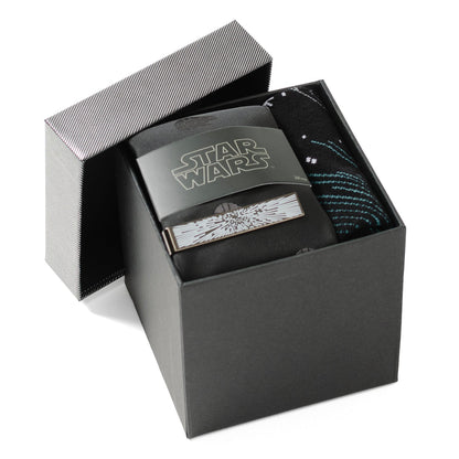 Star Wars Millennium Falcon Black Tie, X-Wing and Tie Fighter Battle Dress Socks, and Hyperspace Glow-in-the-Dark Tie Bar Gift Set