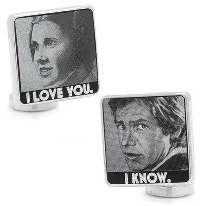 Star Wars Princess Leia and Han Solo "I Love You / I Know" Cufflinks with Hidden Message Tie Bar Gift Set