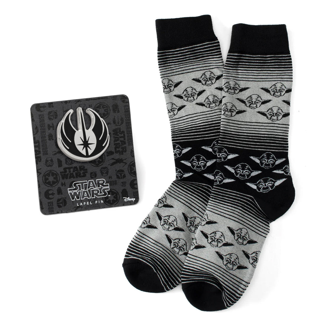 Star Wars Yoda Gray and Black Ombre Pattern Dress Socks with Jedi Crest Lapel Pin  DestGlow