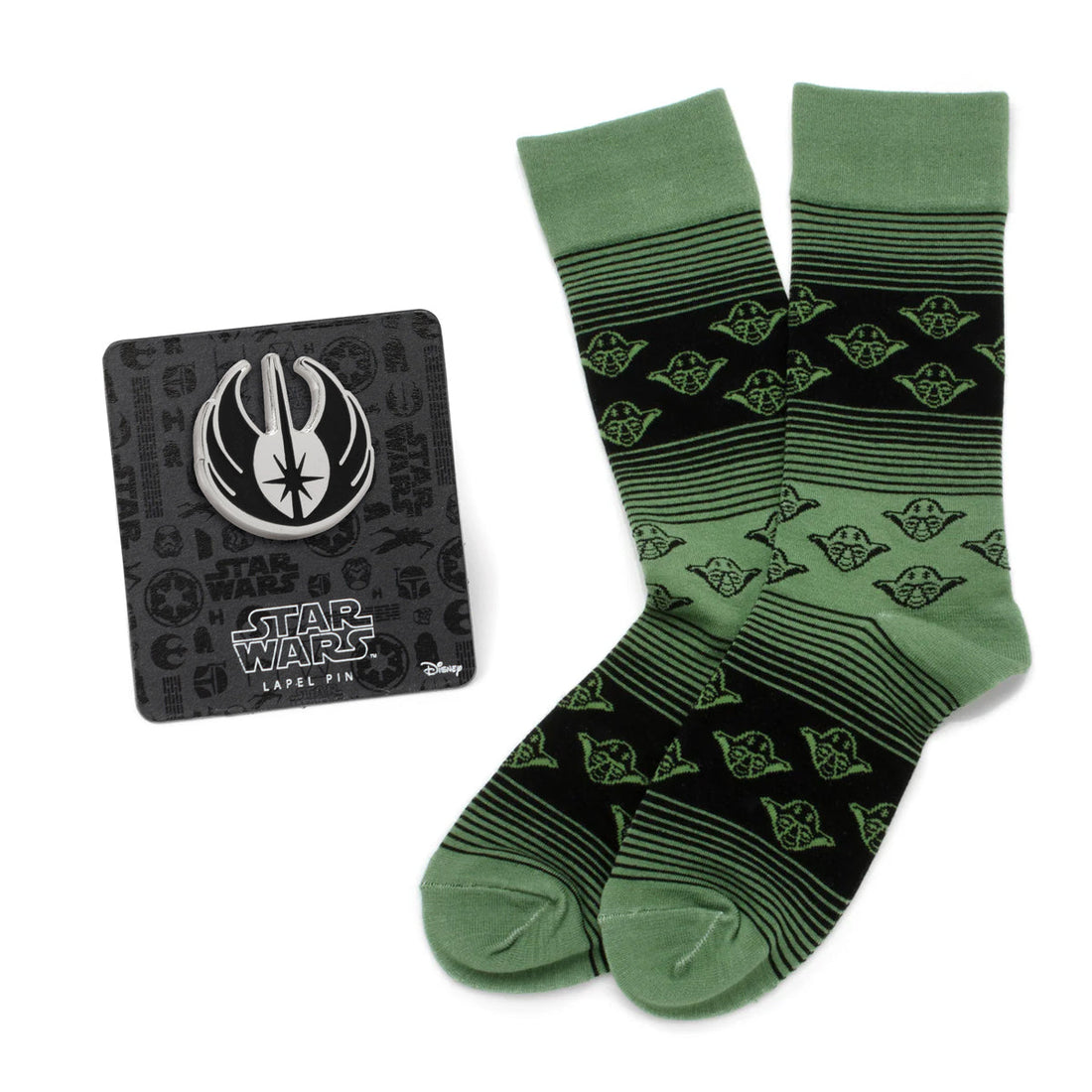 Star Wars Yoda Green and Black Ombre Pattern Dress Socks with Jedi Crest Lapel Pin  DestGlow