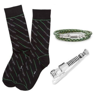 Star Wars Luke Skywalker LIGHTSABER Bracelet, Tie Clip, and Dress Socks Gift Set