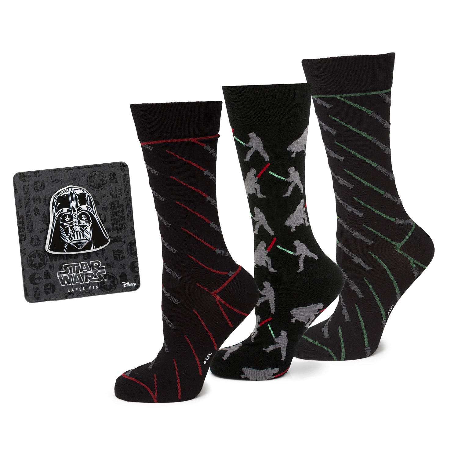 Star Wars LIGHTSABER Battle Dress Socks and Darth Vader Lapel Pin Gift Set