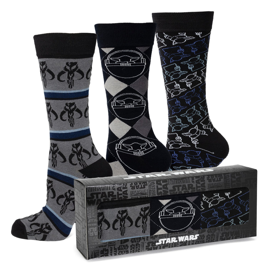 Star Wars Mandalorian 3-Pack Dress Sock and Mythosaur Lapel Pin Gift Set by Cufflinks.com