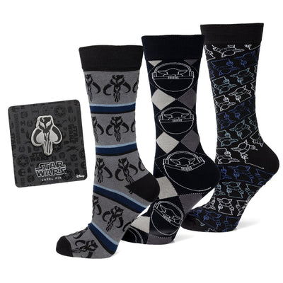 Star Wars Mandalorian 3-Pack Dress Sock and Mythosaur Lapel Pin Gift Set 