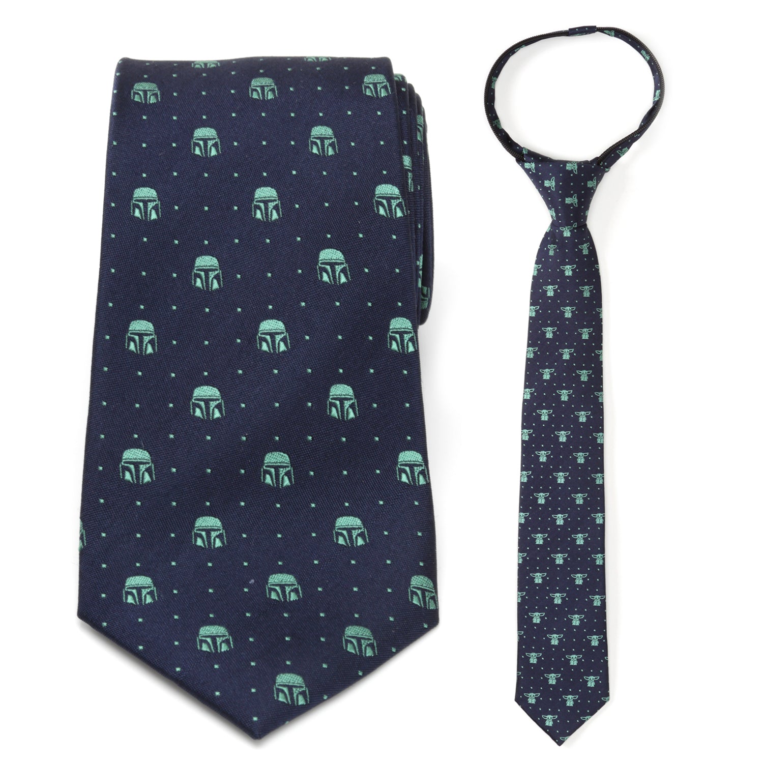Star Wars Mandalorian and Grogu Zipper Tie Father and Son Gift Set by Cufflinks.com