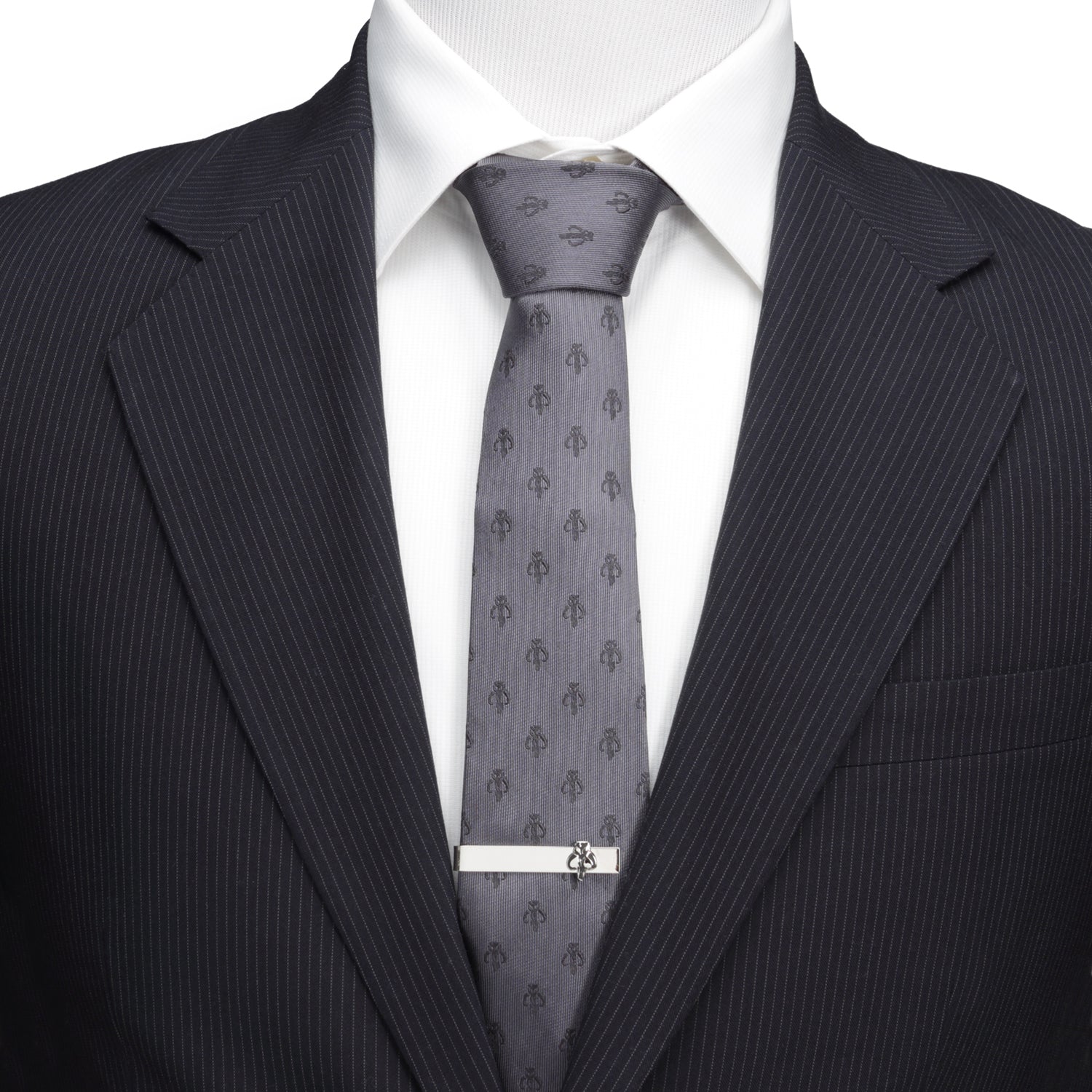 Star Wars Mandalorian Mythosaur Gray Tie, Red Pocket Square, Cufflinks, and Tie Bar Gift Set