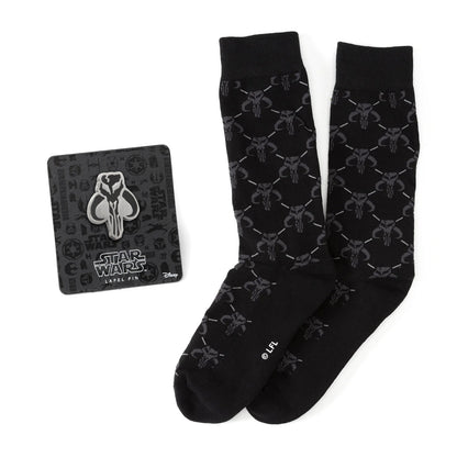 Star Wars Mandalorian Charcoal Gray Dress Socks and Mythosaur Lapel Pin Gift Set by Cufflinks.com