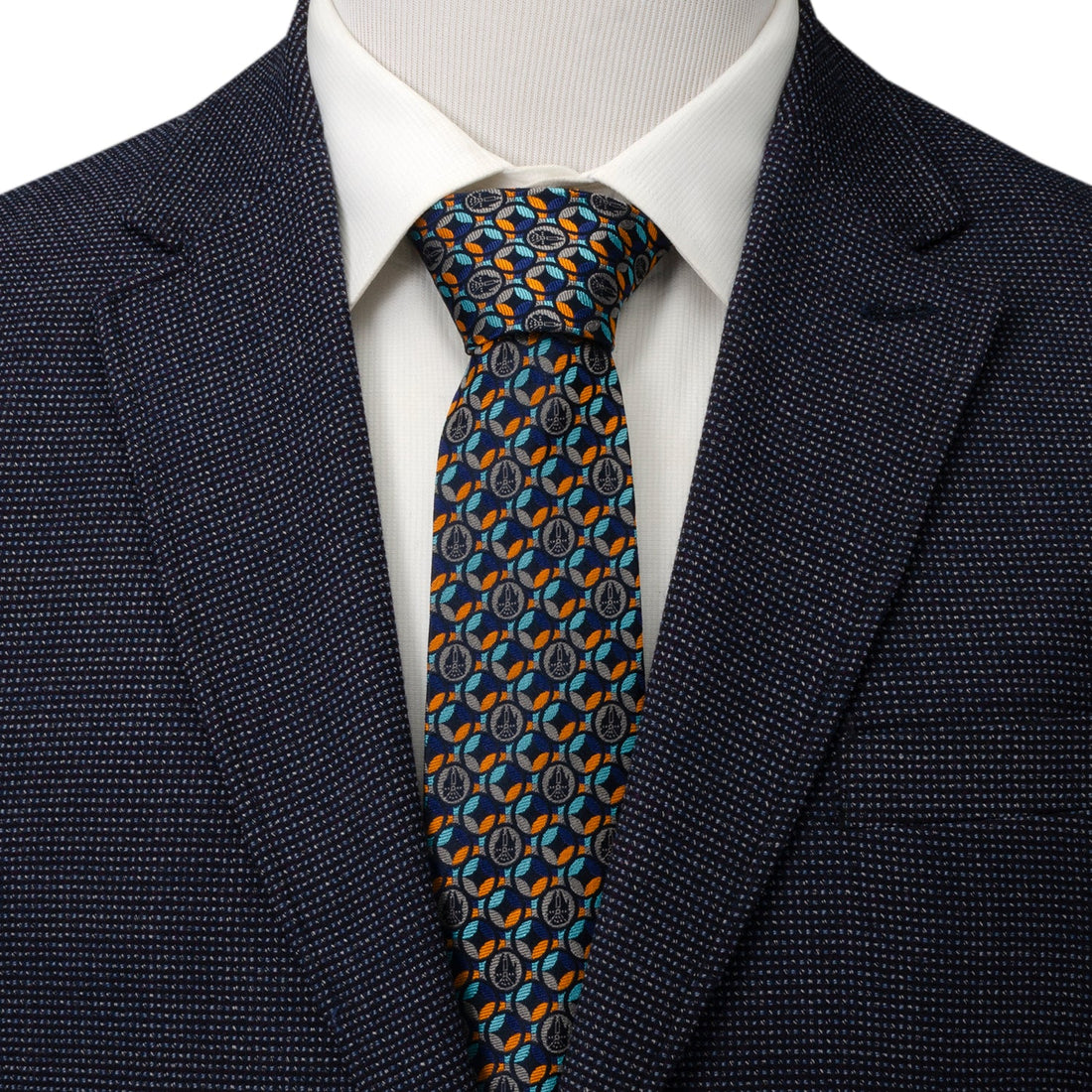 Star Wars Millennium Falcon Motif Navy Blue Tie by Cufflinks.com