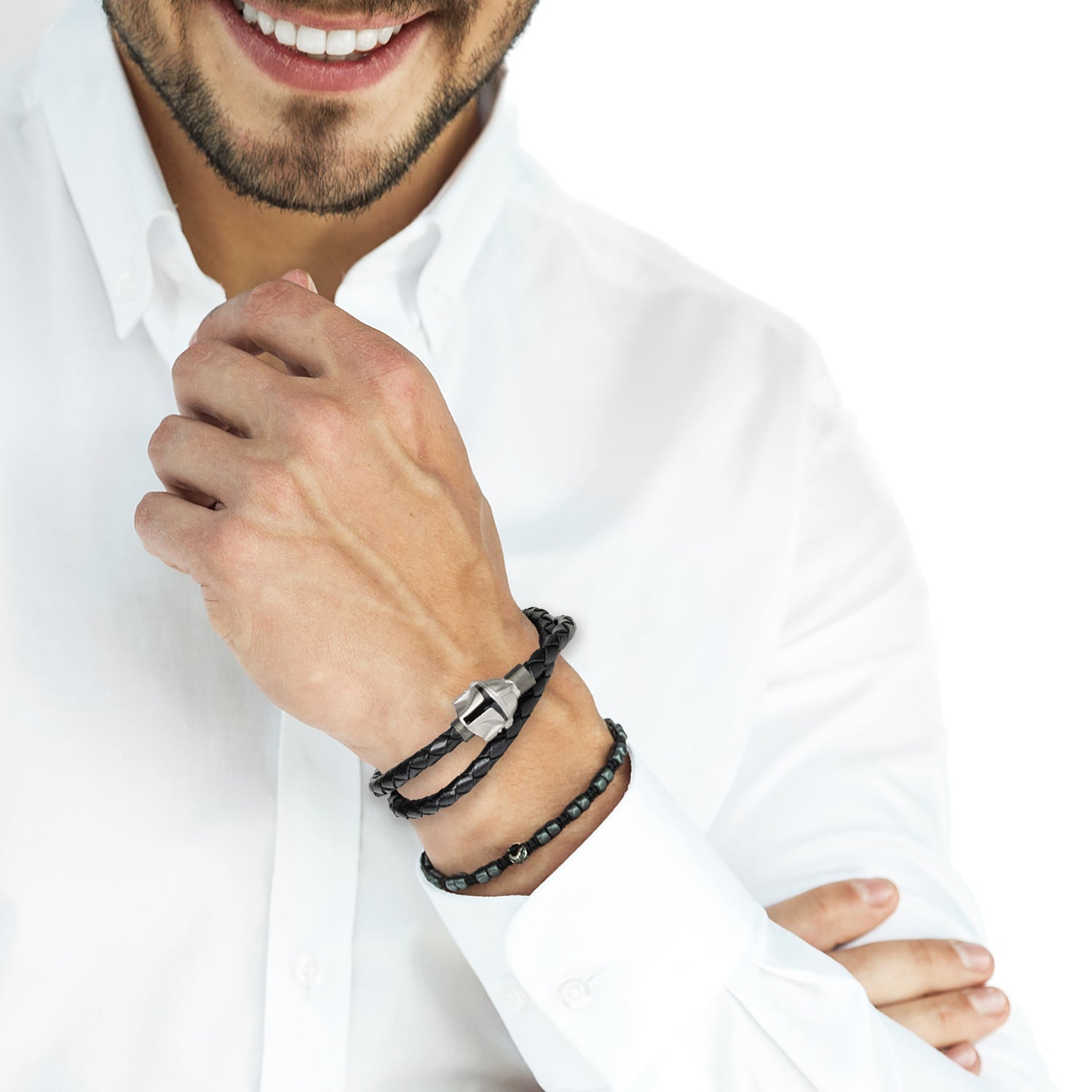 Star Wars Mandalorian Double Wrap Stainless Steel Black Bracelet by Cufflinks.com