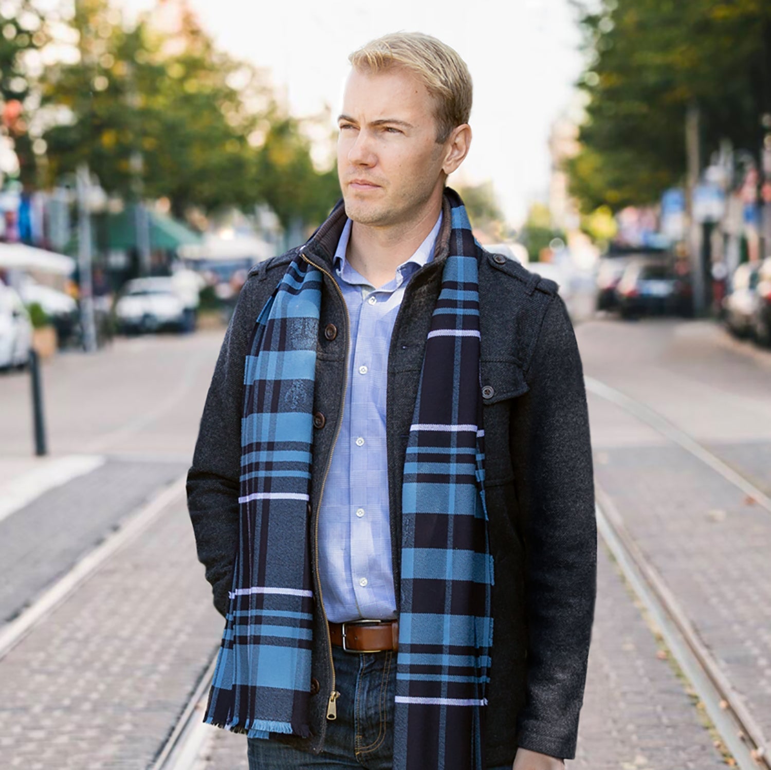Star Wars Mandalorian Blue Tartan Scarf by Cufflinks.com