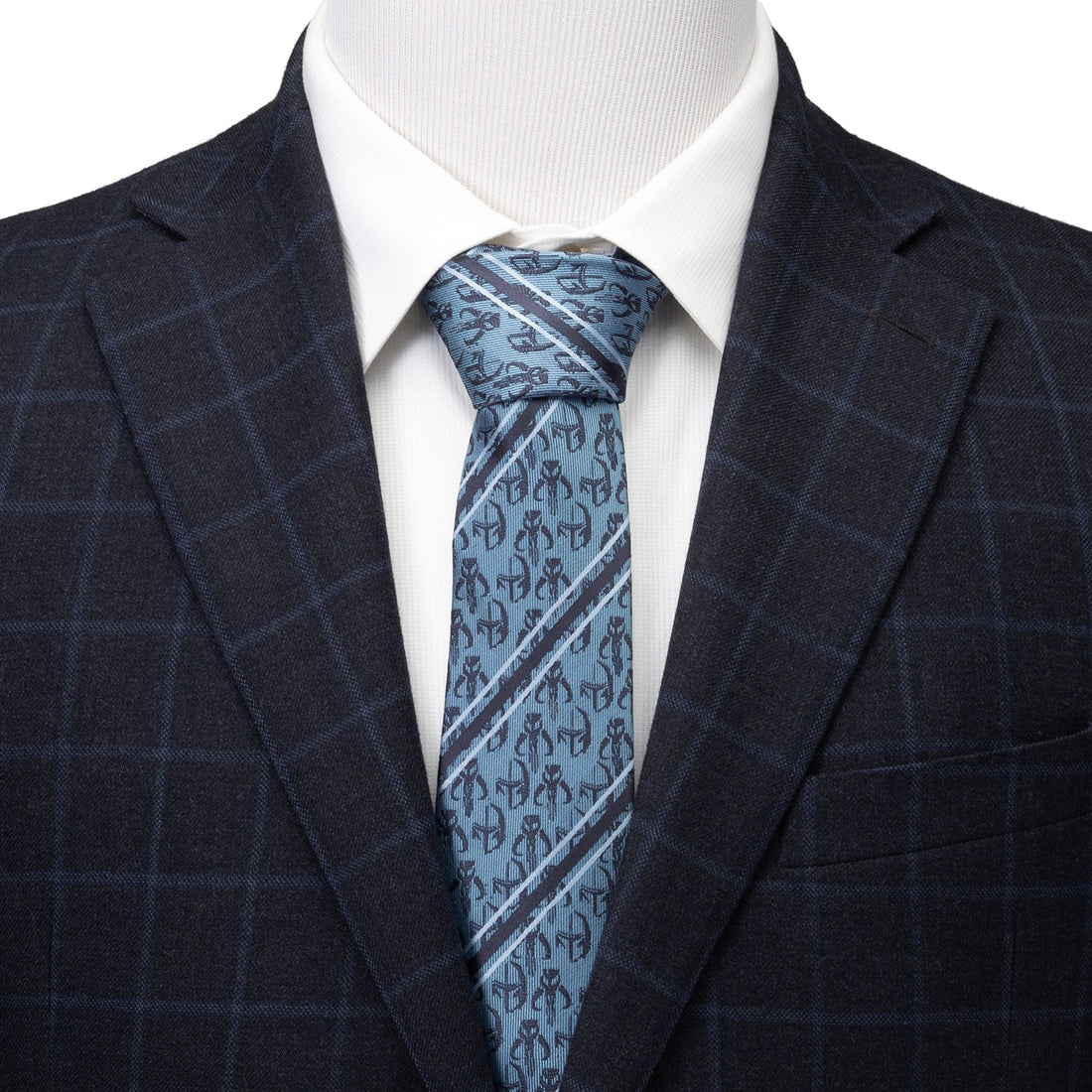 Star Wars Mandalorian and Mythosaur Blue and Navy Striped Tie 