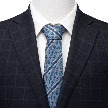Star Wars Mandalorian and Mythosaur Blue and Navy Striped Tie 