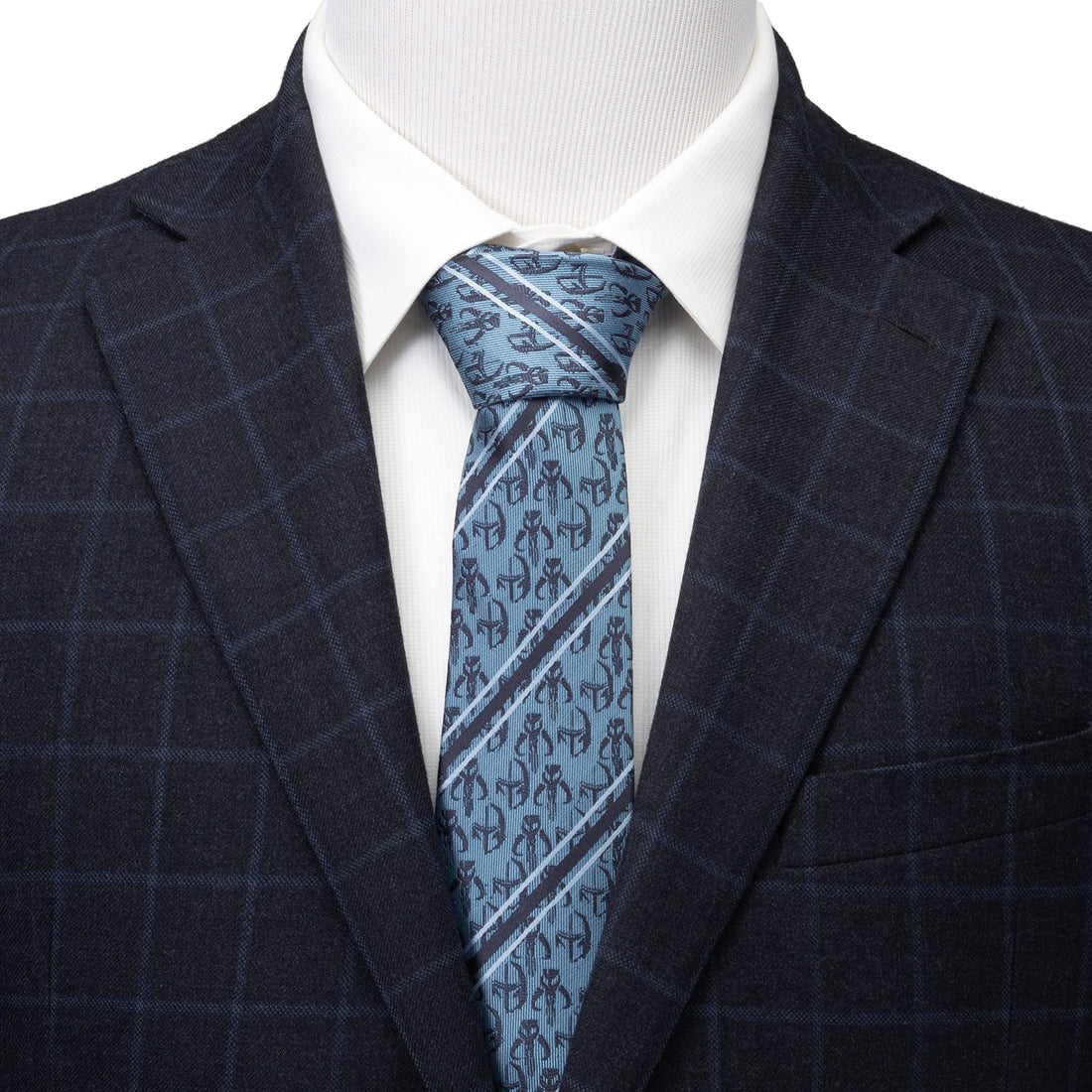Star Wars Mandalorian and Mythosaur Blue and Navy Striped Tie by Cufflinks.com