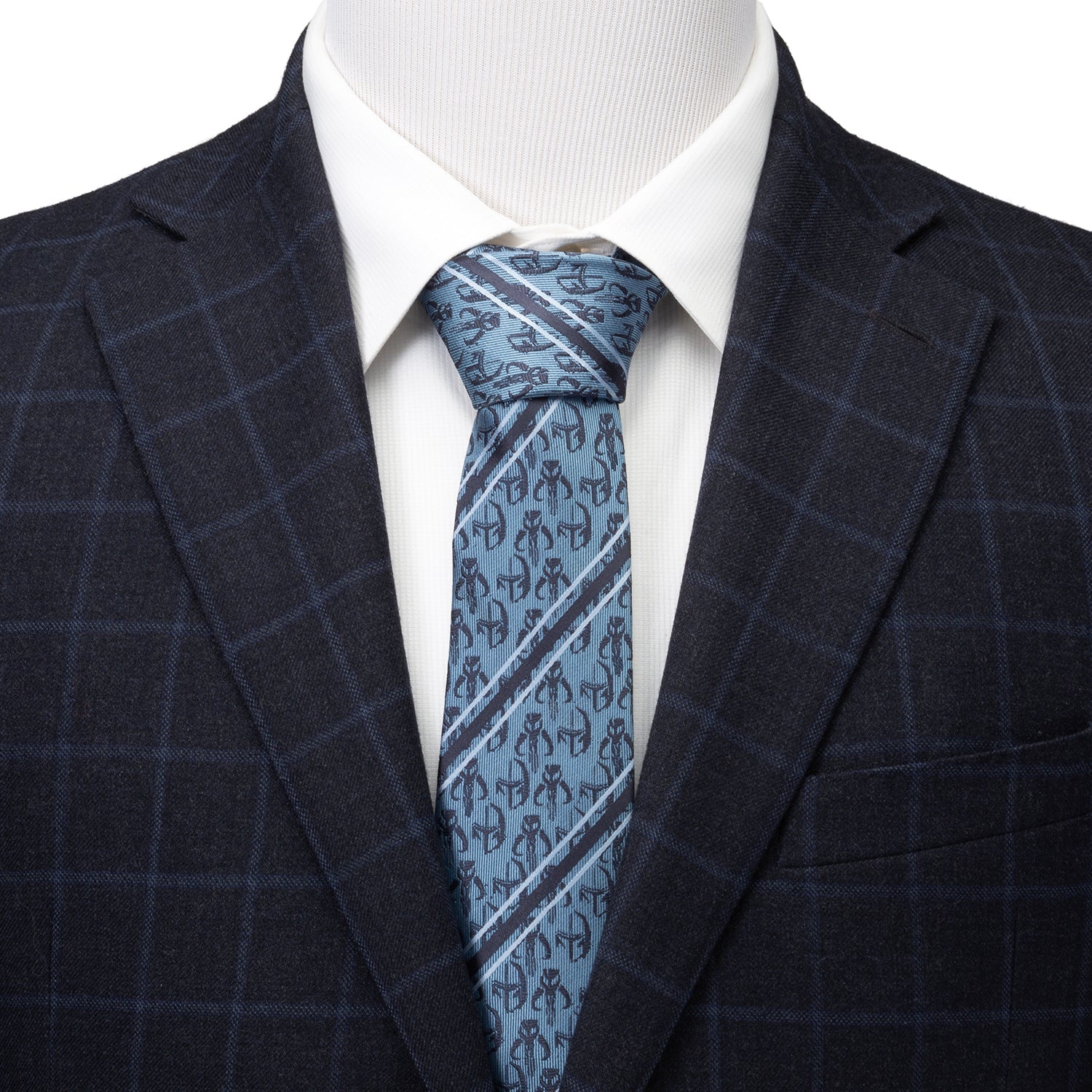 Star Wars Mandalorian and Mythosaur Blue and Navy Striped Tie by Cufflinks.com