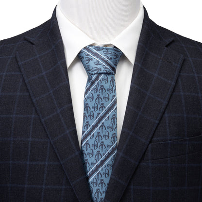 Star Wars Mandalorian and Mythosaur Blue and Navy Striped Tie by Cufflinks.com