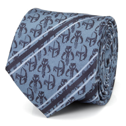 Star Wars Mandalorian and Mythosaur Blue and Navy Striped Tie by Cufflinks.com