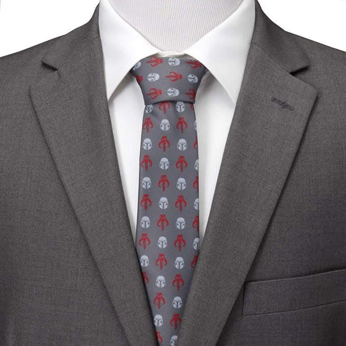 Star Wars Mandalorian and Mythosaur Red and Gray Tie by Cufflinks.com