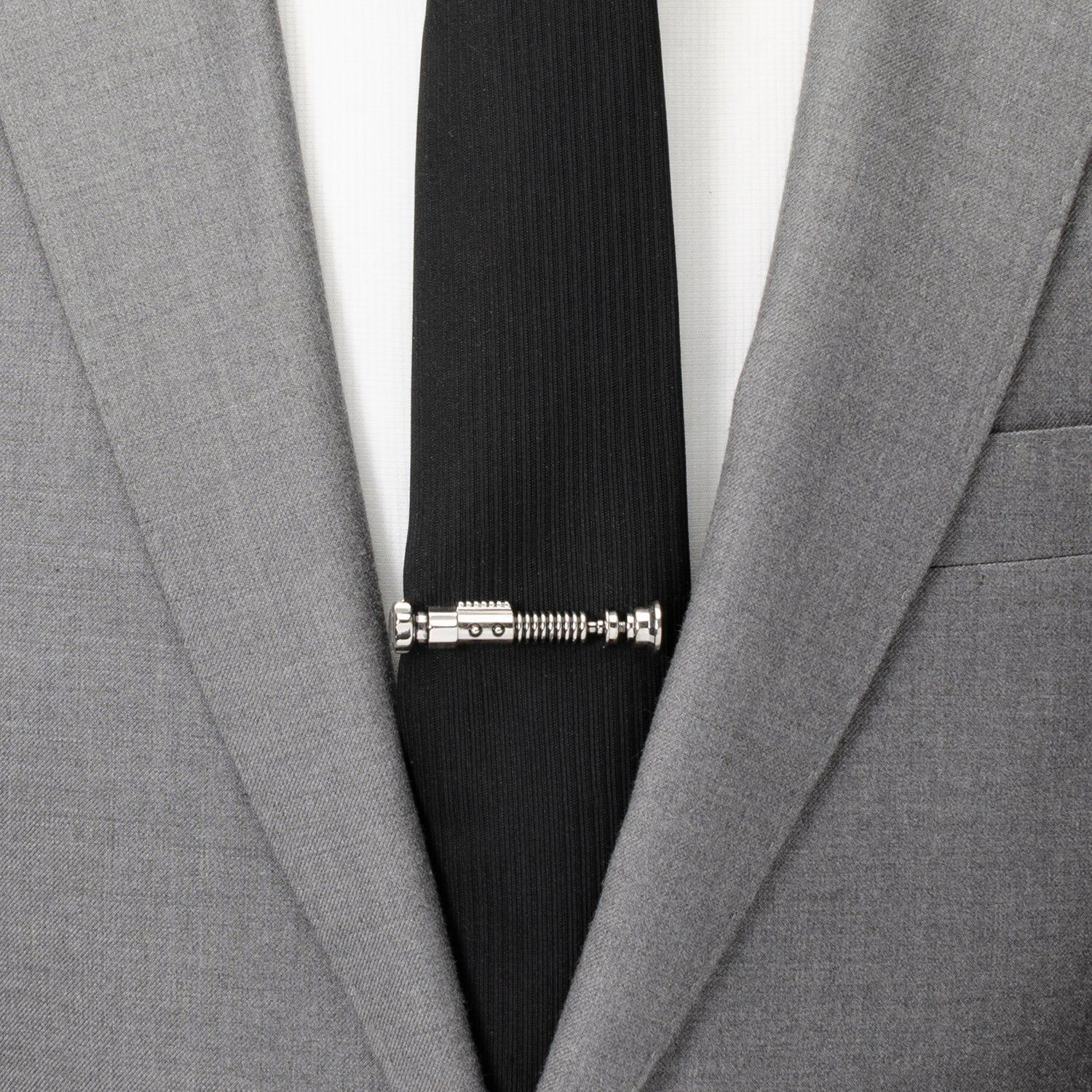 Star Wars Obi-Wan Kenobi Blue LIGHTSABER Pattern Black Tie, Tie Clip, and Gray Jedi Crest Dress Socks Gift Set