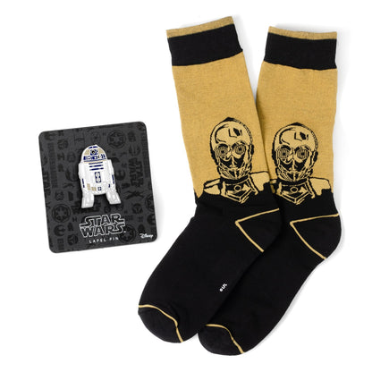 Star Wars C-3PO Dress Socks and R2-D2 Lapel Pin Gift Set by Cufflinks.com