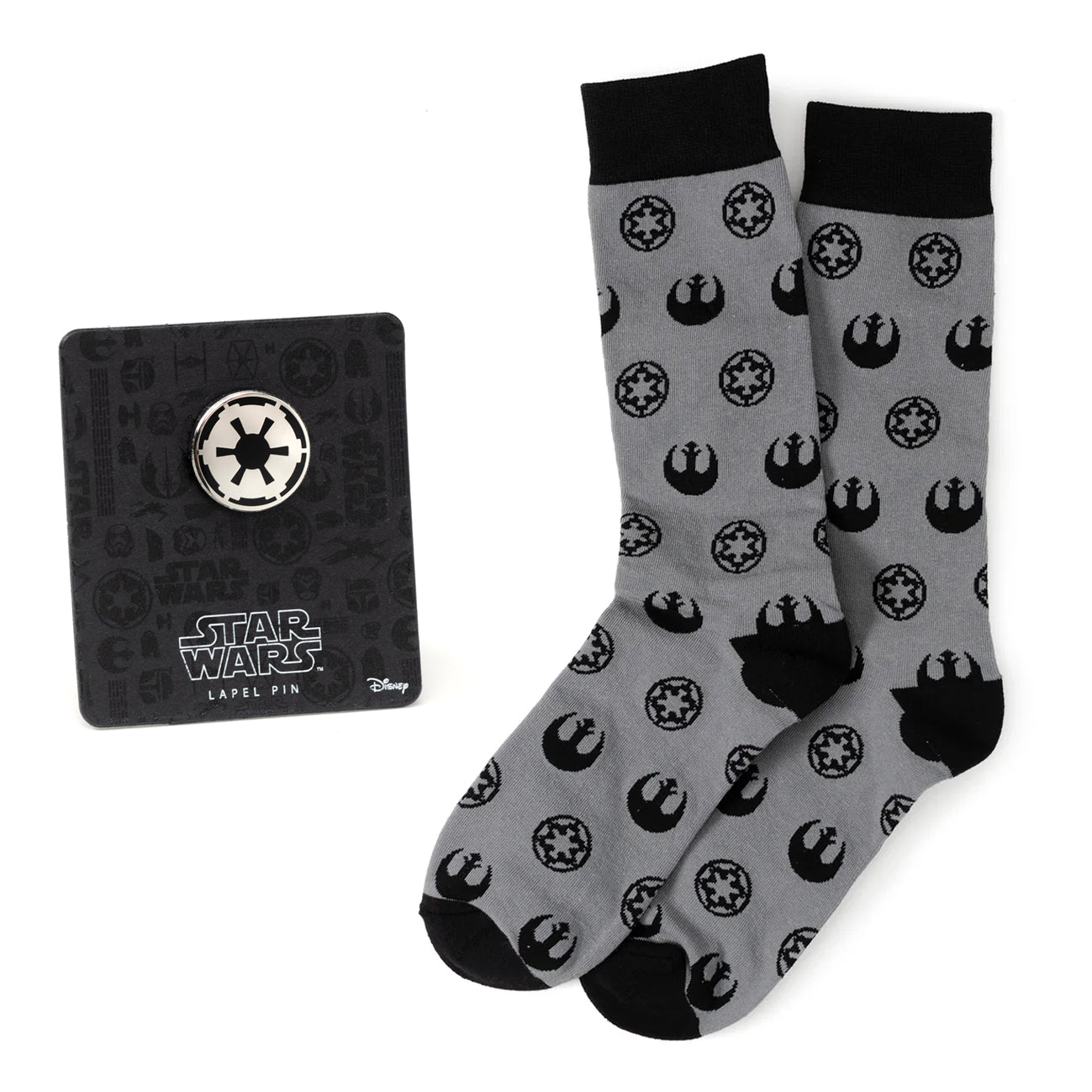Star Wars Rebel Alliance Starbird Crest and Imperial Crest Gray Dress Socks and Lapel Pin Gift Set by Cufflinks.com