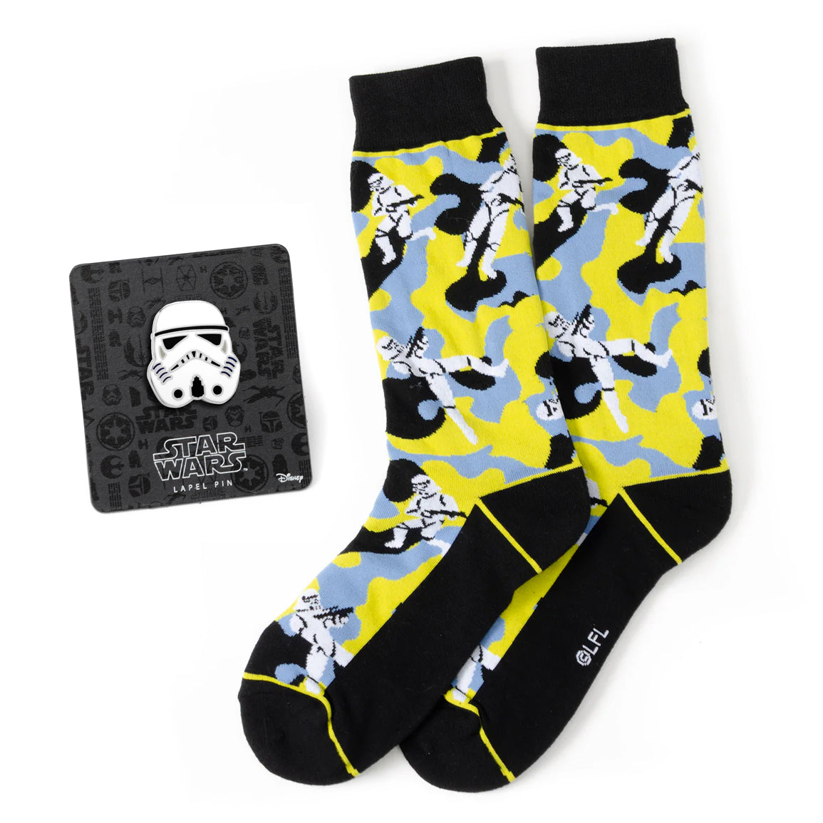 Star Wars Stormtrooper Yellow Camo Dress Socks and Lapel Pin Gift Set by Cufflinks.com