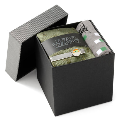 Star Wars Grogu Green Tie, Gray Dress Socks, and Tie Bar Gift Set